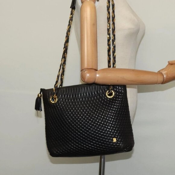 Bally Handbags - BALLY Quilted Chain Shoulder Bag Leather Black Gold Auth